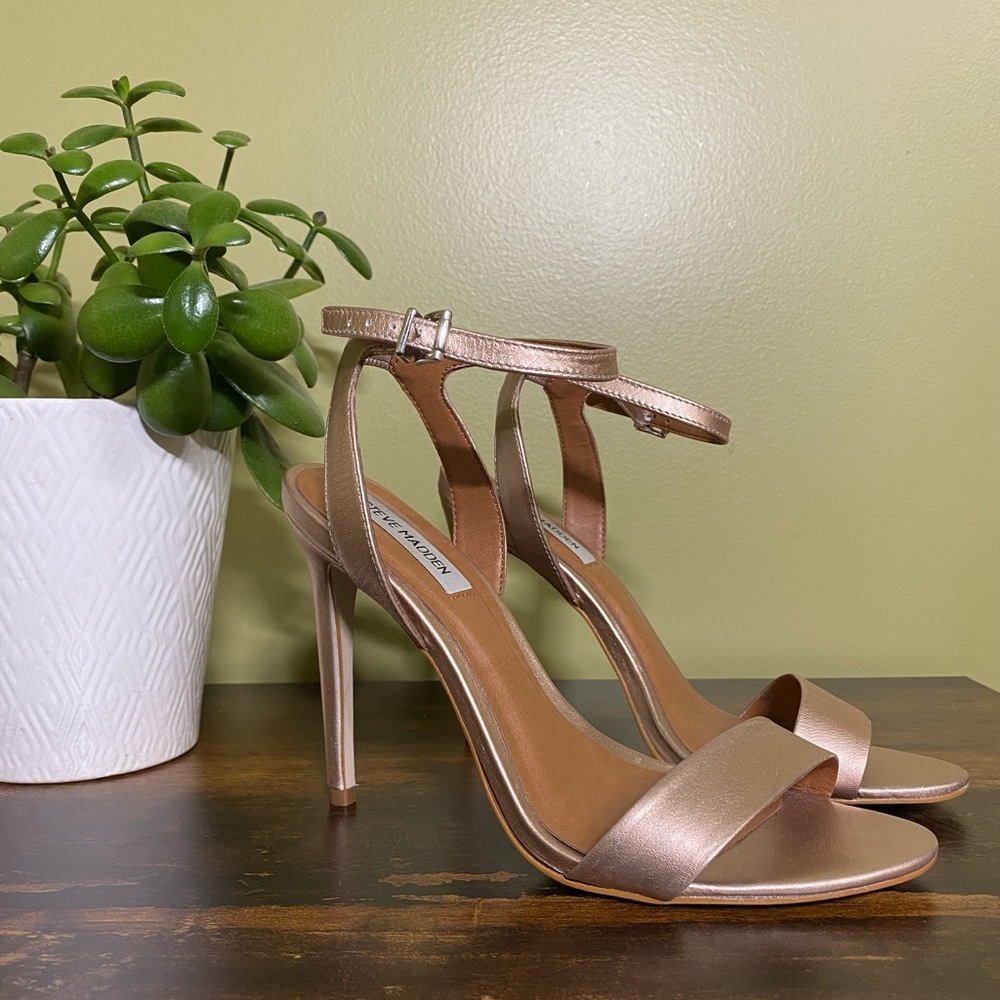 Steve Madden Rose Gold Heeled Sandals, Size 8